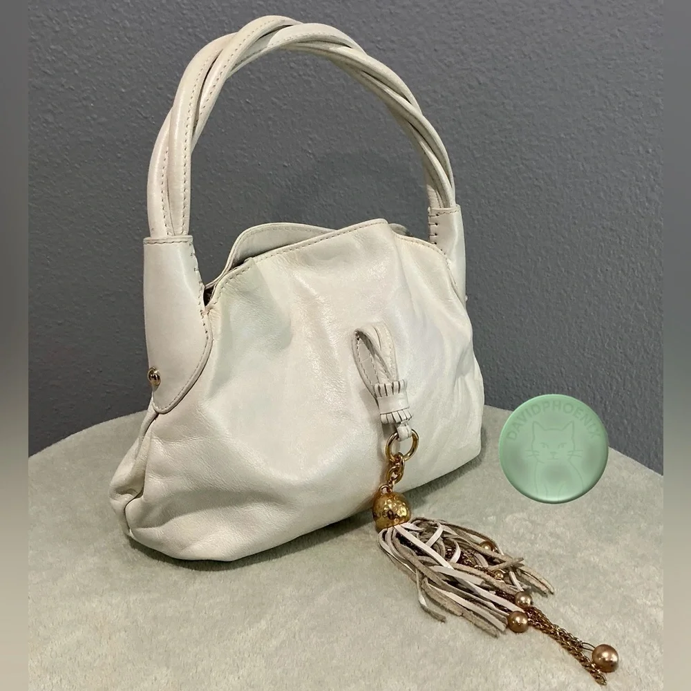 VIA SPIGA White Leather Shoulder Bag w/ Tassel, Dust Bag & Authencity Certificat - Picture 4 of 11